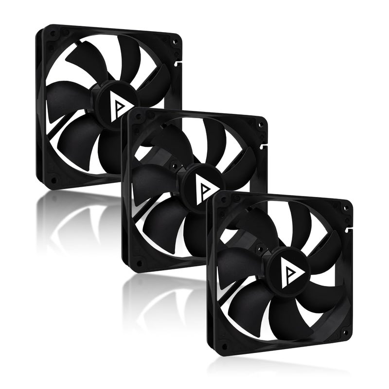 Apevia 120mm Silent PC Case Fan 3-Pack â€“ AF312S-BK, High Airflow 57.67 CFM, Low Noise 24.7 dBA, 4-Pin Molex & 3-Pin Motherboard Connector, 1350 RPM Cooling Fans - Image 1